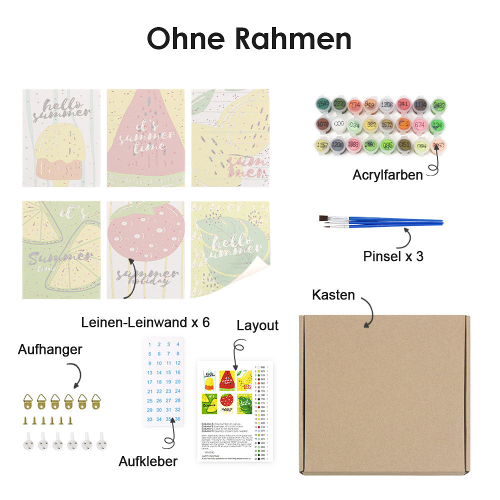 Sommerfrucht-Eis am Stiel 6 Stück Mini Malen nach Zahlen