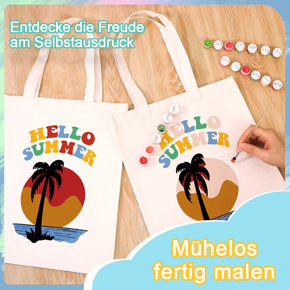 Sommerlicher Sonnenuntergang am Meer Leinwand Tragetasche Malen nach Zahlen