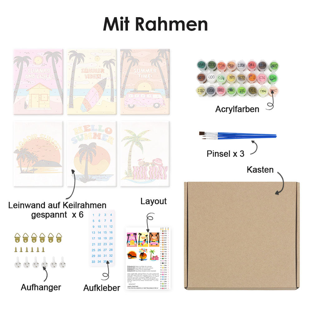 Sommerzeit! 6 Stück Mini Malen nach Zahlen