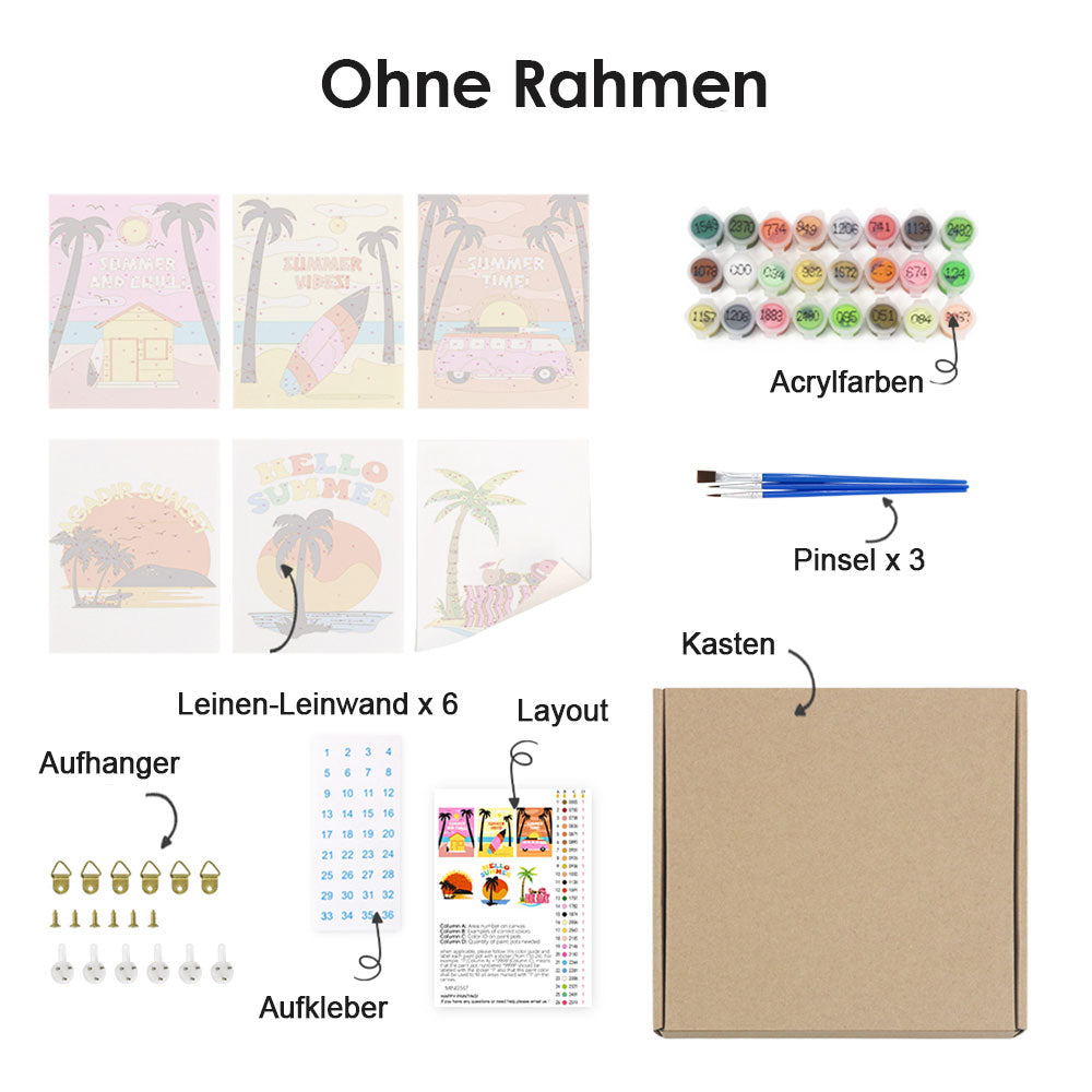 Sommerzeit! 6 Stück Mini Malen nach Zahlen