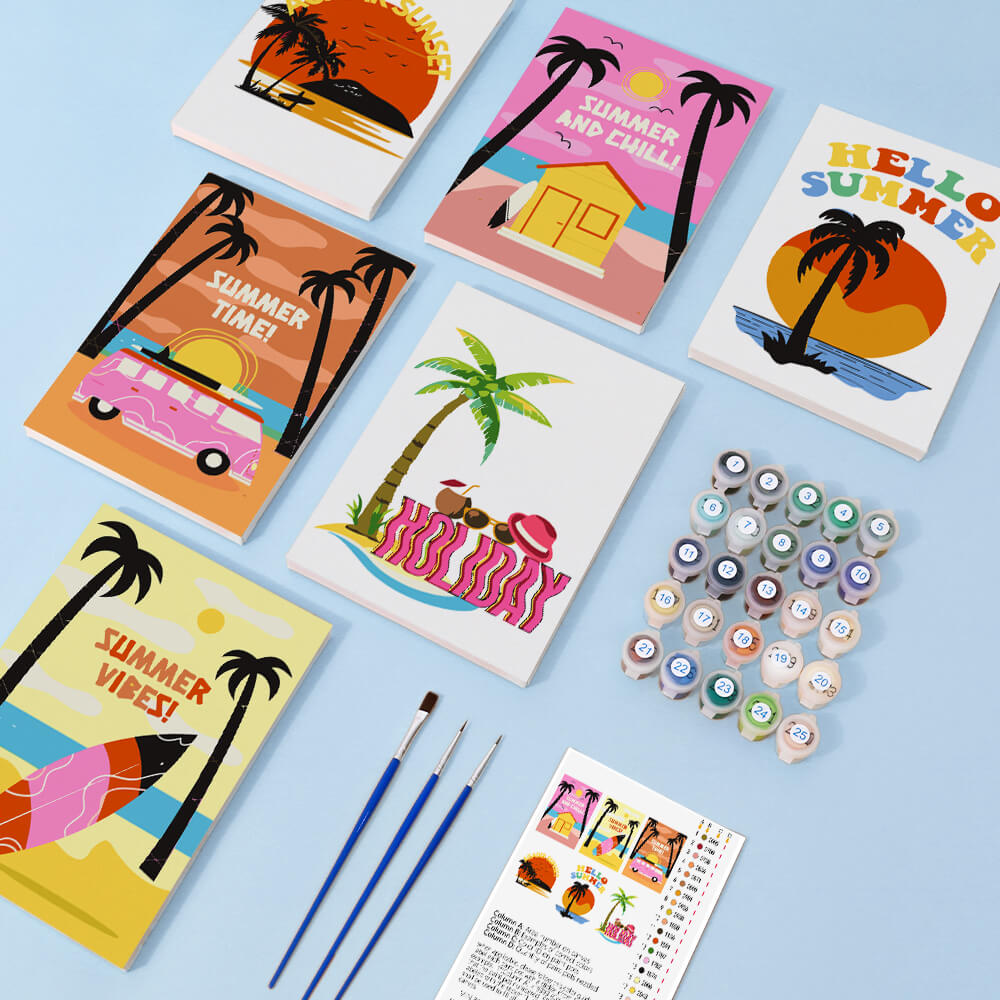 Sommerzeit! 6 Stück Mini Malen nach Zahlen