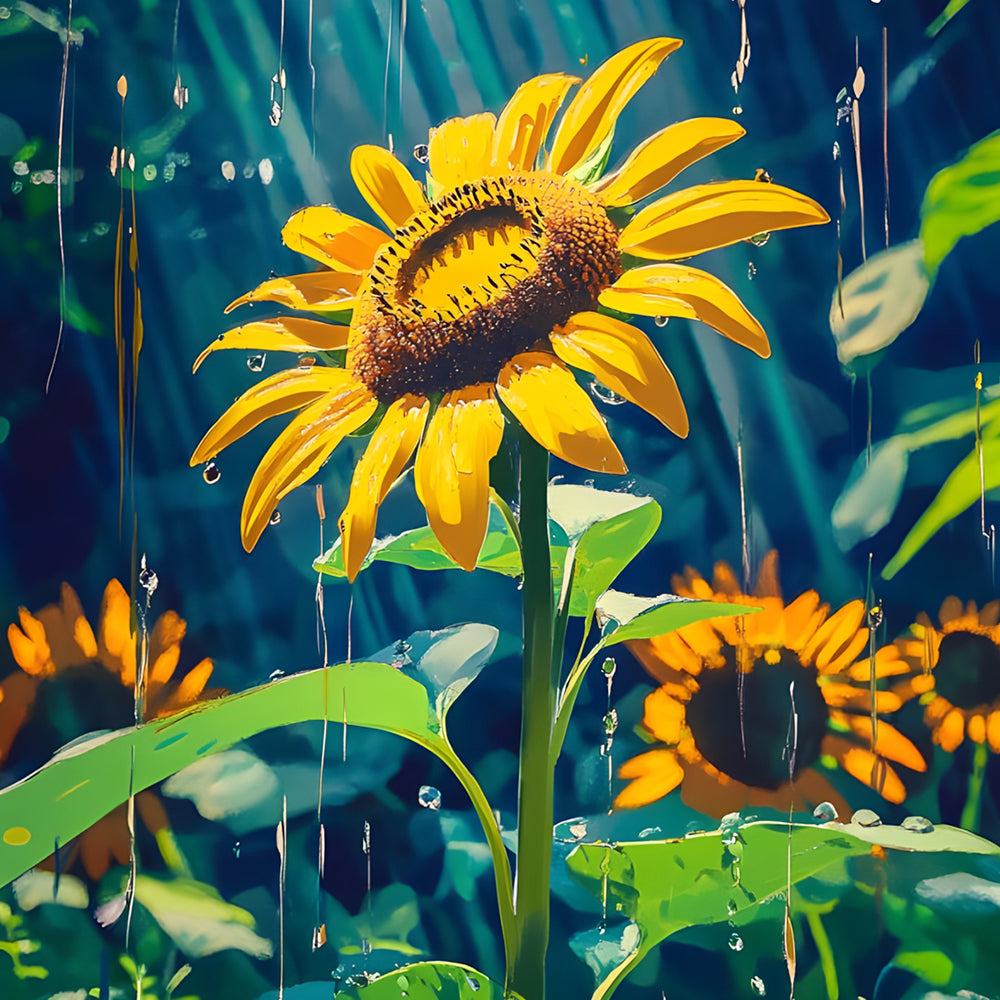 Sonnenblumen im Regen Malen nach Zahlen