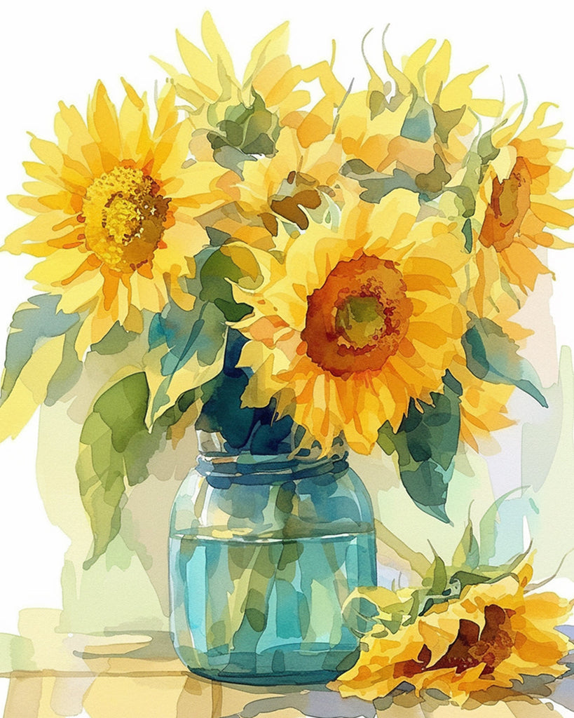 Sonnenblumen in der Flasche Malen nach Zahlen