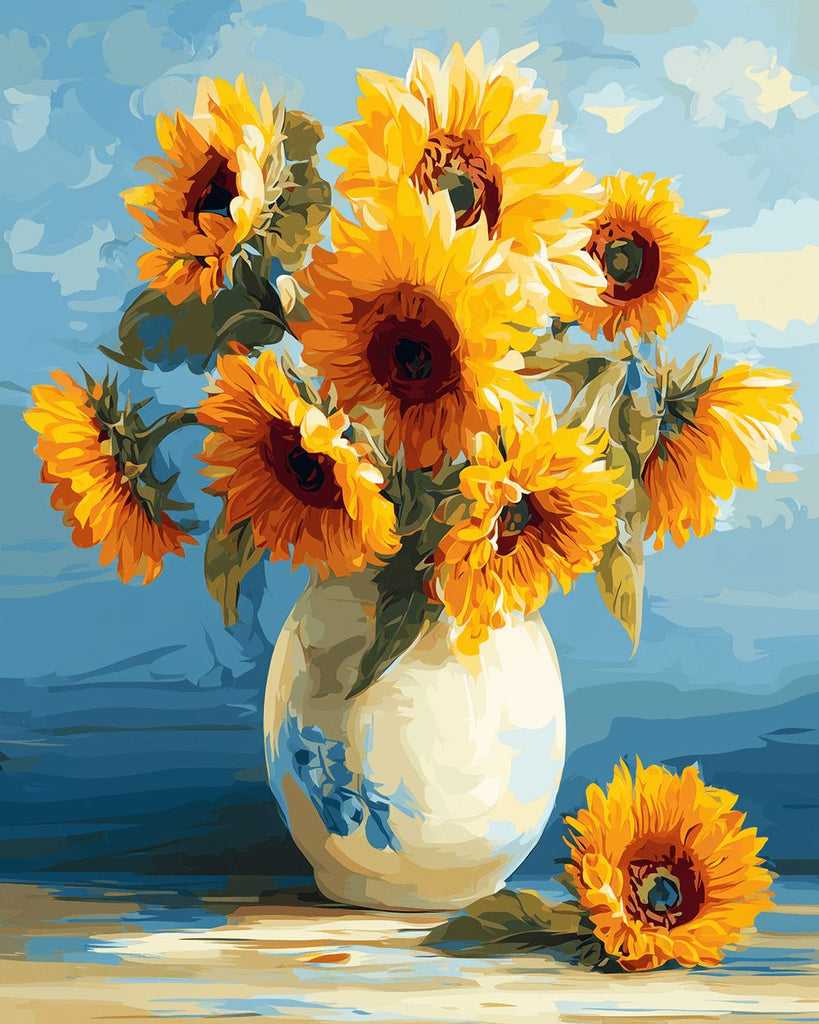 Sonnenblumen in der Porzellanvase Malen nach Zahlen
