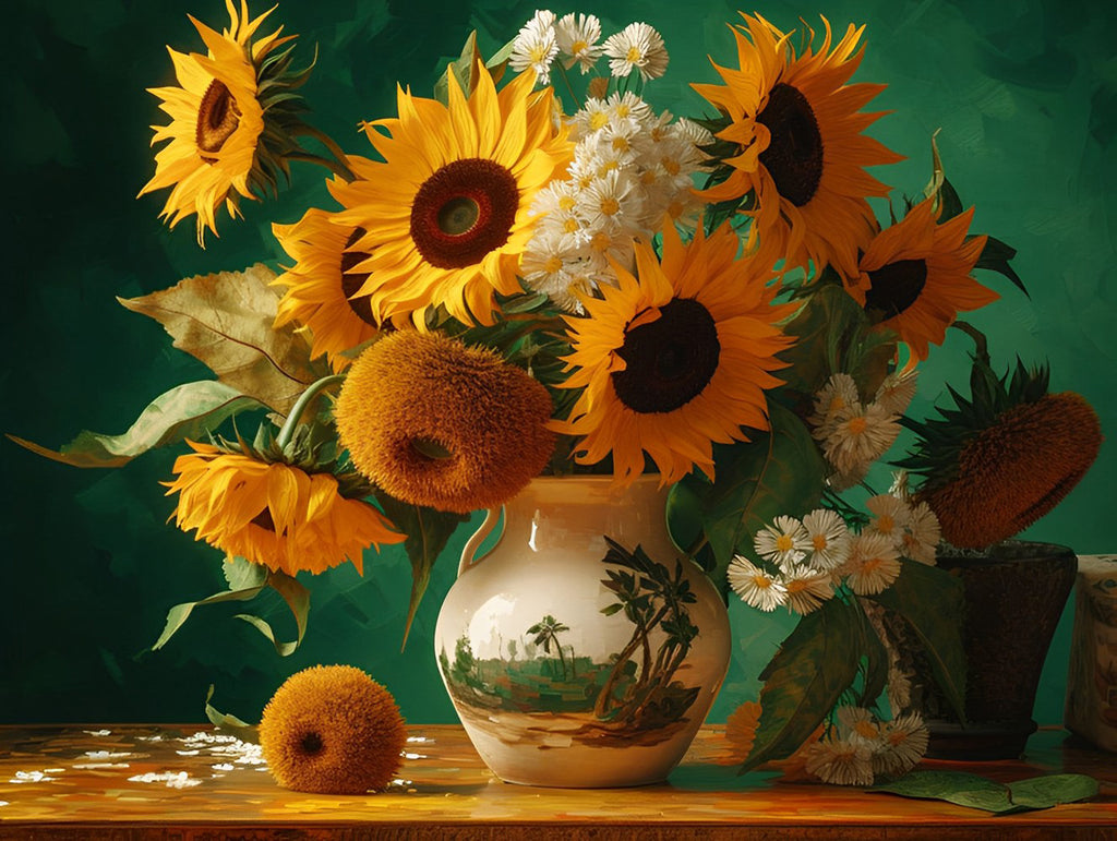 Sonnenblumen in der Vase Malen nach Zahlen