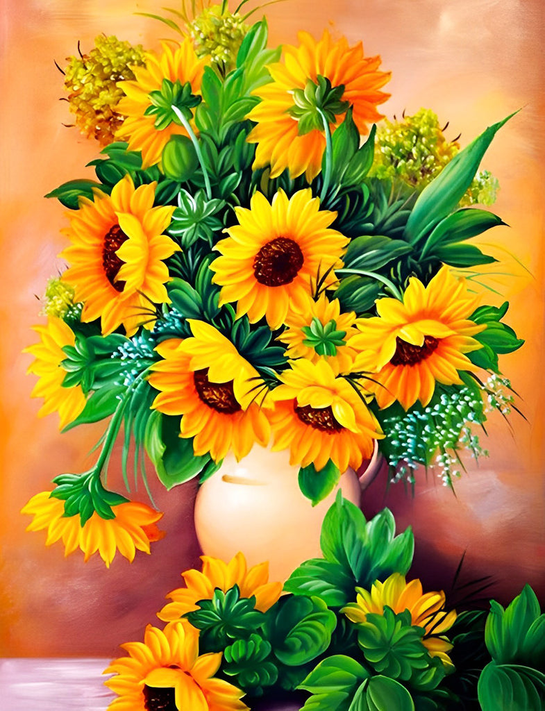 Sonnenblumen in der weißen Vase Malen nach Zahlen