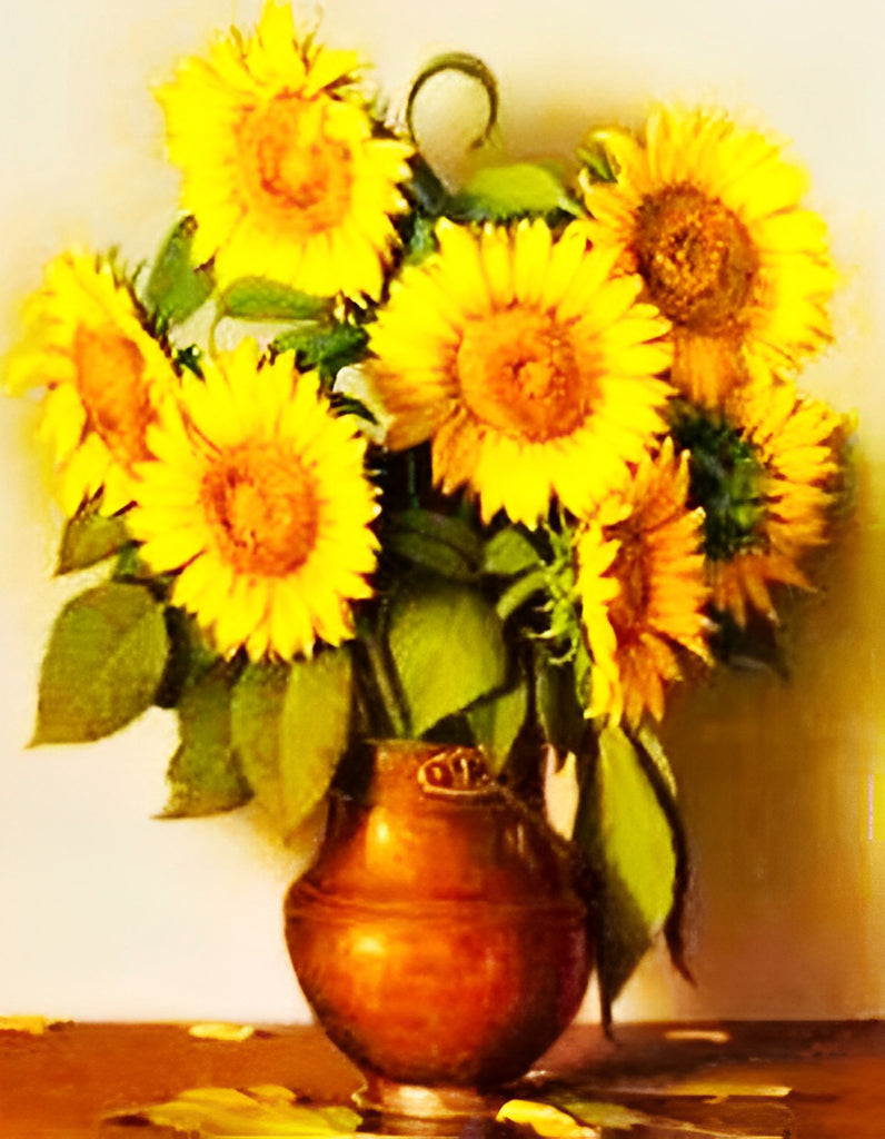 Sonnenblumen in einer braunen Vase Malen nach Zahlen