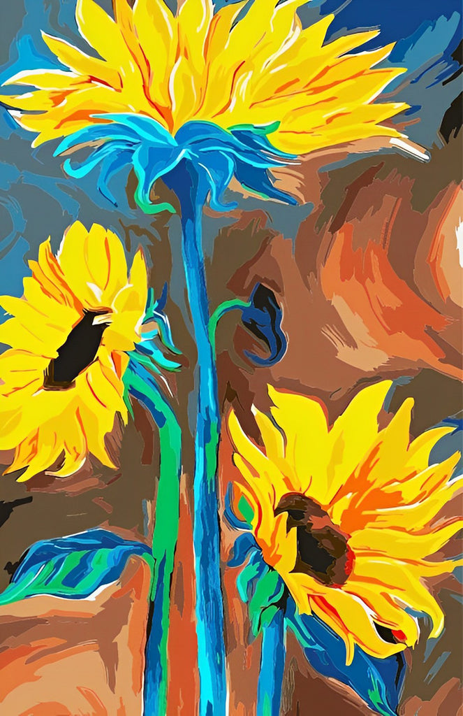 Sonnenblumen mit blauen Stielen Malen nach Zahlen