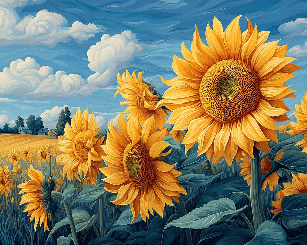 Sonnenblumen unter dem blauen Himmel Malen nach Zahlen
