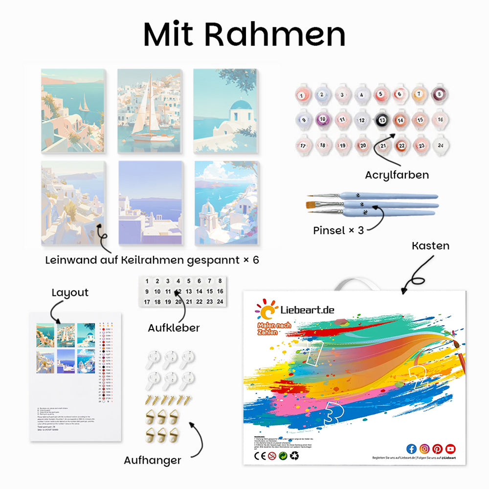 Sonnige Küstenstadt 6 Stück Mini Malen nach Zahlen