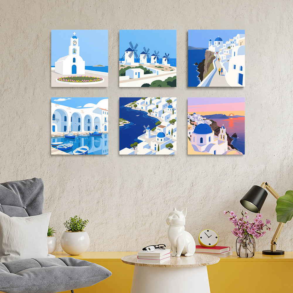 Sonniger Tag in Santorini 6 Stück Mini Malen nach Zahlen