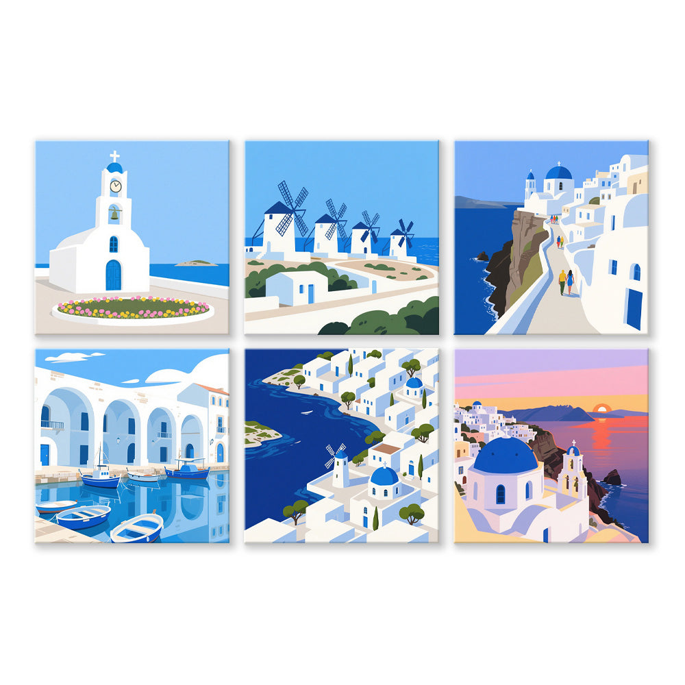 Sonniger Tag in Santorini 6 Stück Mini Malen nach Zahlen