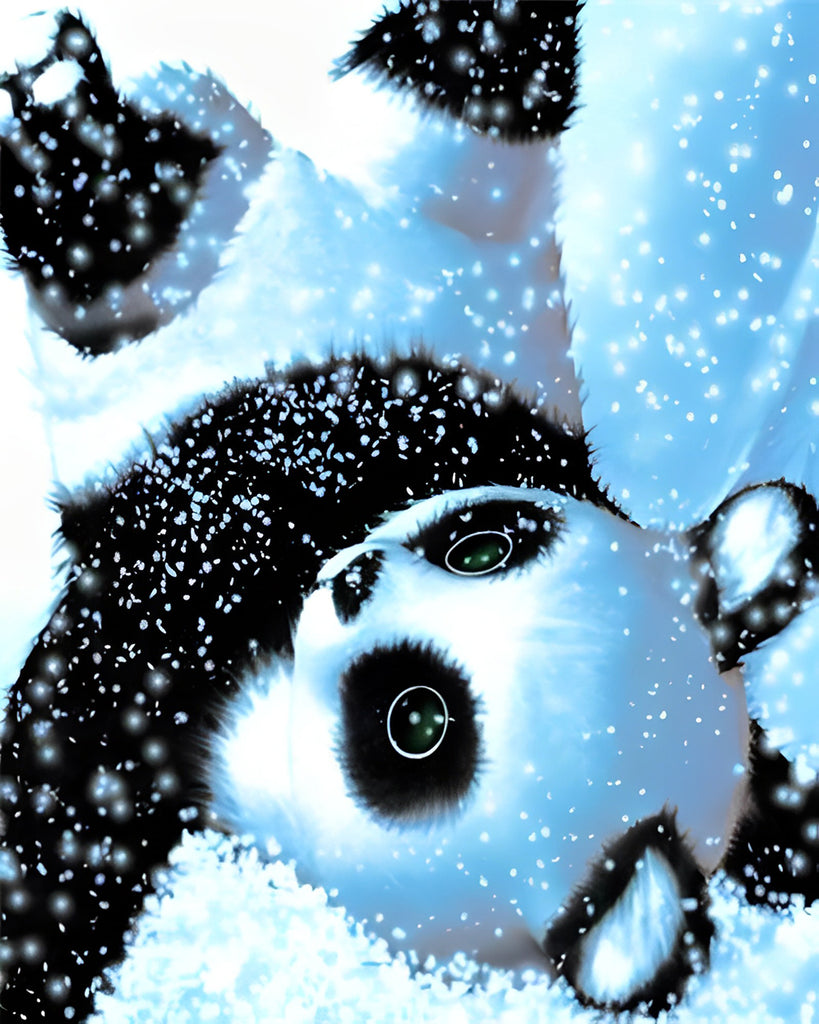 Spielendes Panda-Baby im Schnee Malen nach Zahlen