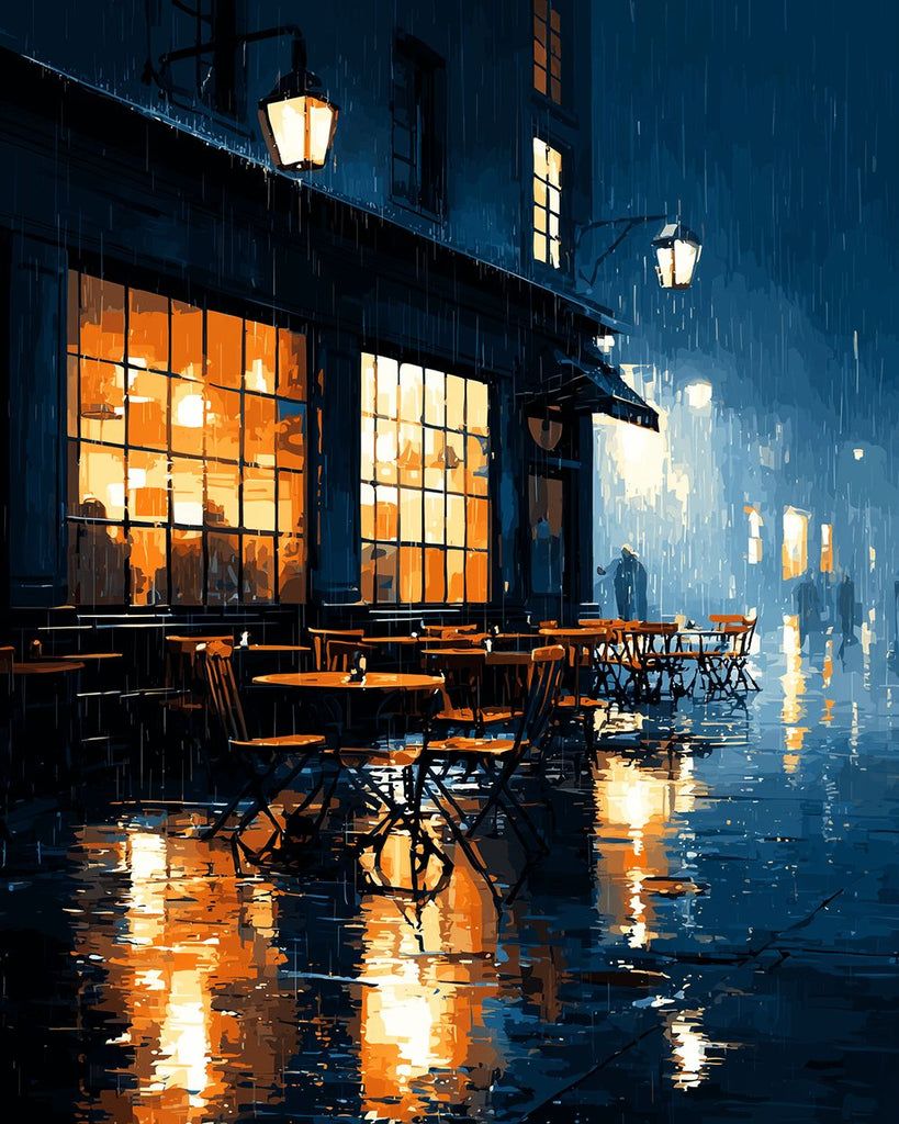 Stadtcafé im Regen Malen nach Zahlen