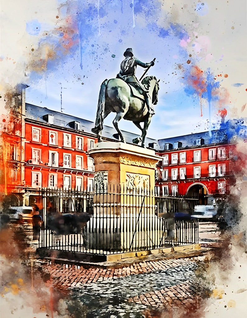 Statue am Plaza de la Villa in Madrid Malen nach Zahlen