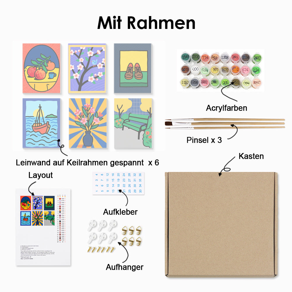 Stillleben-Malerei 6 Stück Mini Malen nach Zahlen