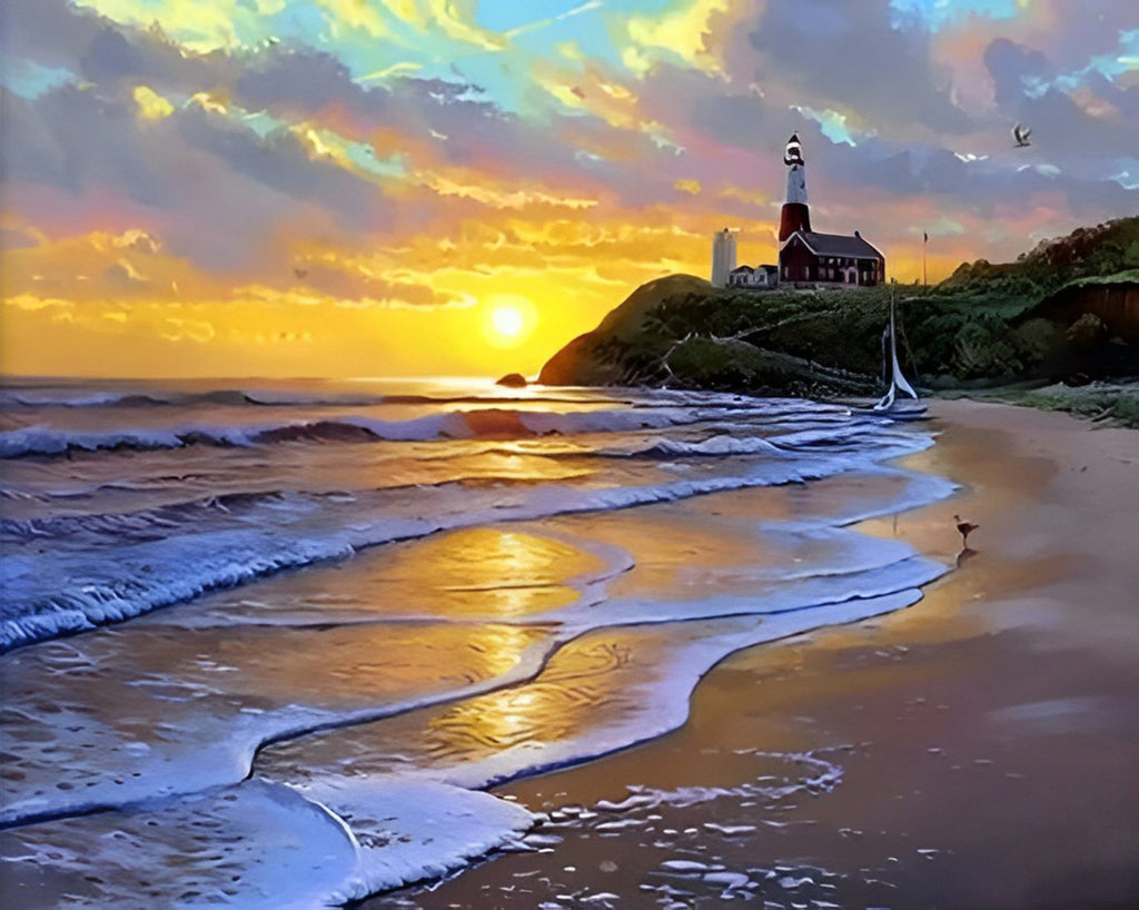 Strand bei Sonnenuntergang Malen nach Zahlen