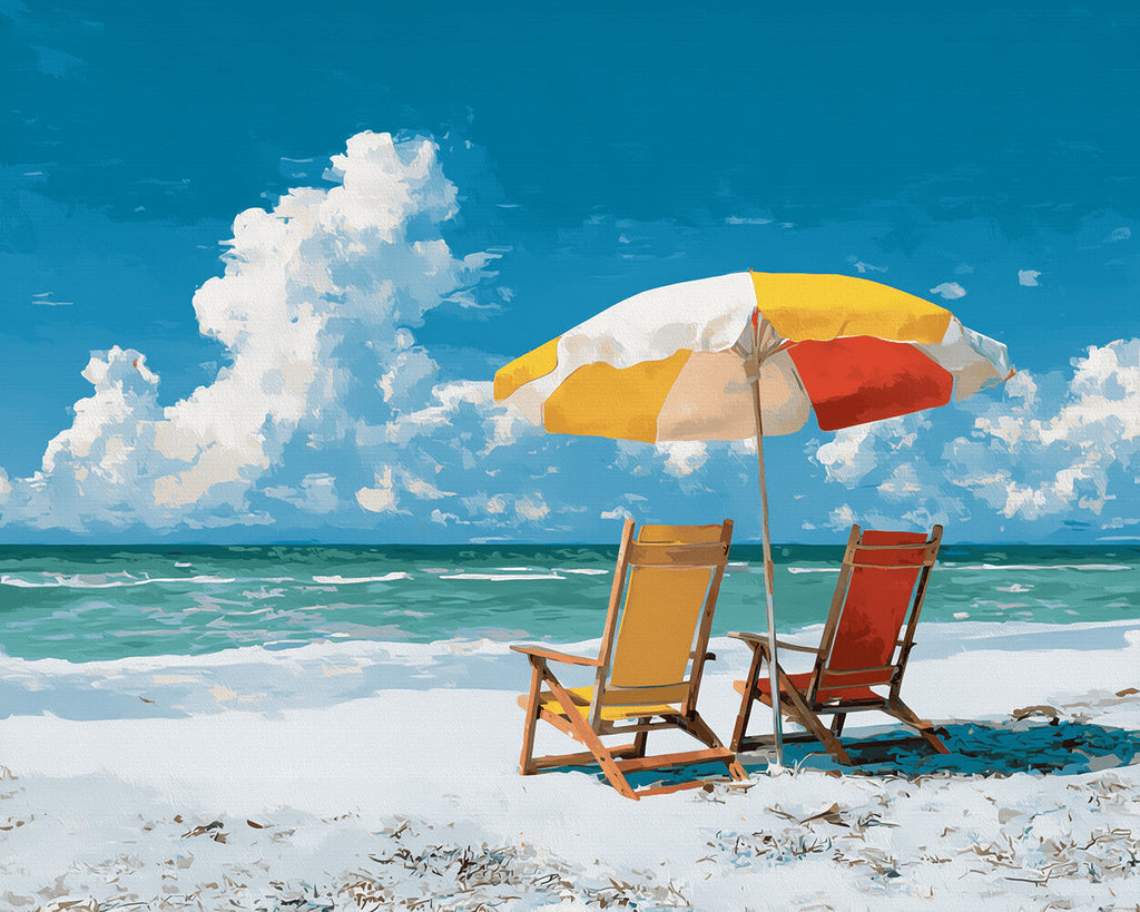 Strandkörbe am Meer Malen nach Zahlen