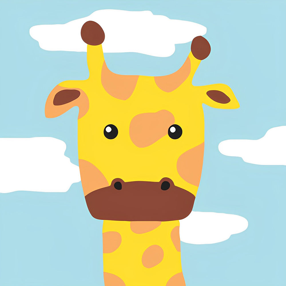 Süße Cartoon Giraffe unter Himmel Malen nach Zahlen Für Kinder