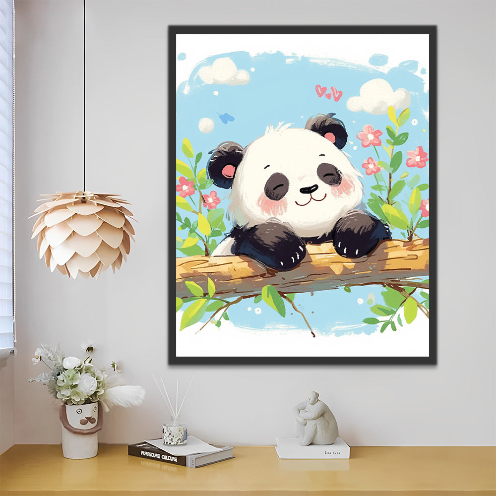 Süßer Cartoon Panda im Frühling Malen nach Zahlen