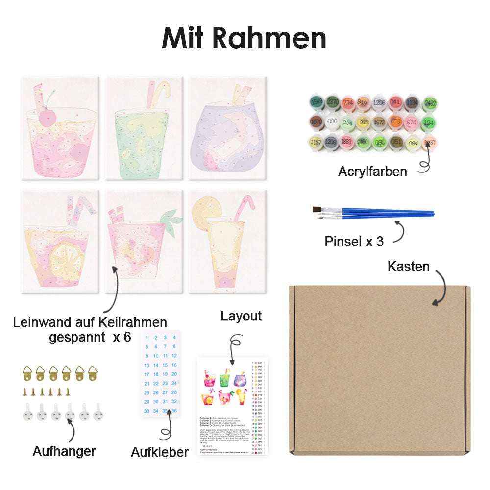 Süßer Cocktail 6 Stück Mini Malen nach Zahlen