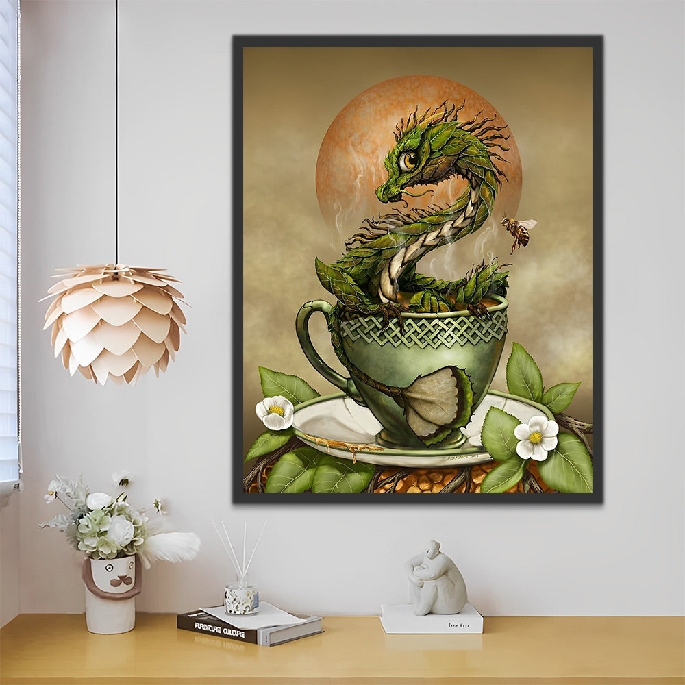 Süßer Drache in der Tasse Malen nach Zahlen