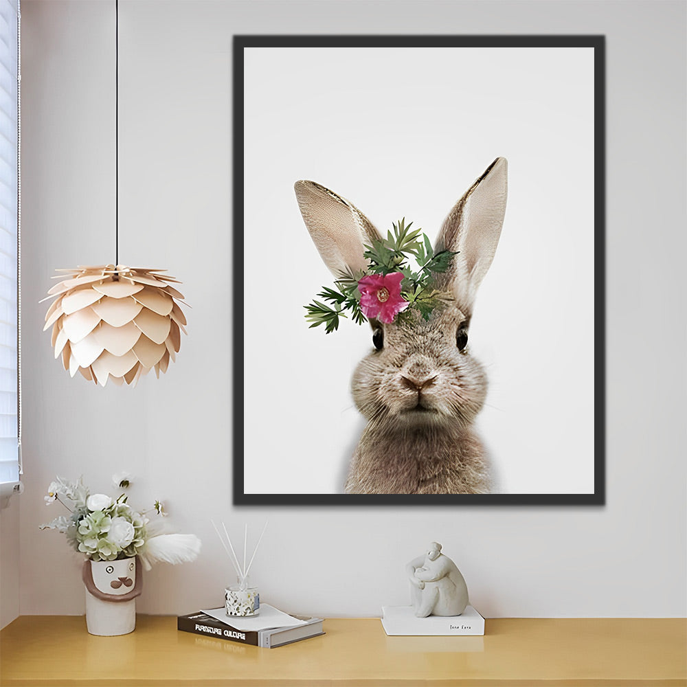 Süßes Kaninchen mit Blume Malen nach Zahlen