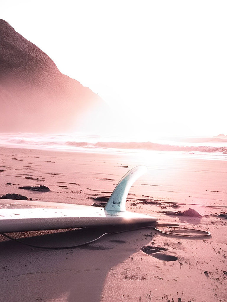 Surfbrett am rosa Strand Malen nach Zahlen