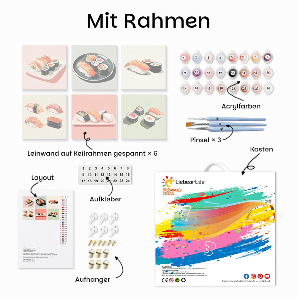 Sushi-Platte 6 Stück Mini Malen nach Zahlen