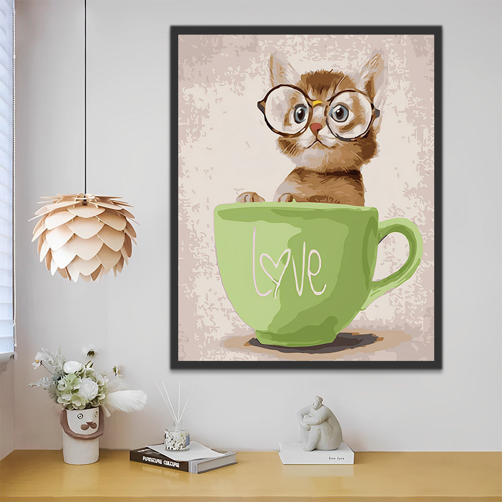 Tasse Katze mit Brille Malen nach Zahlen