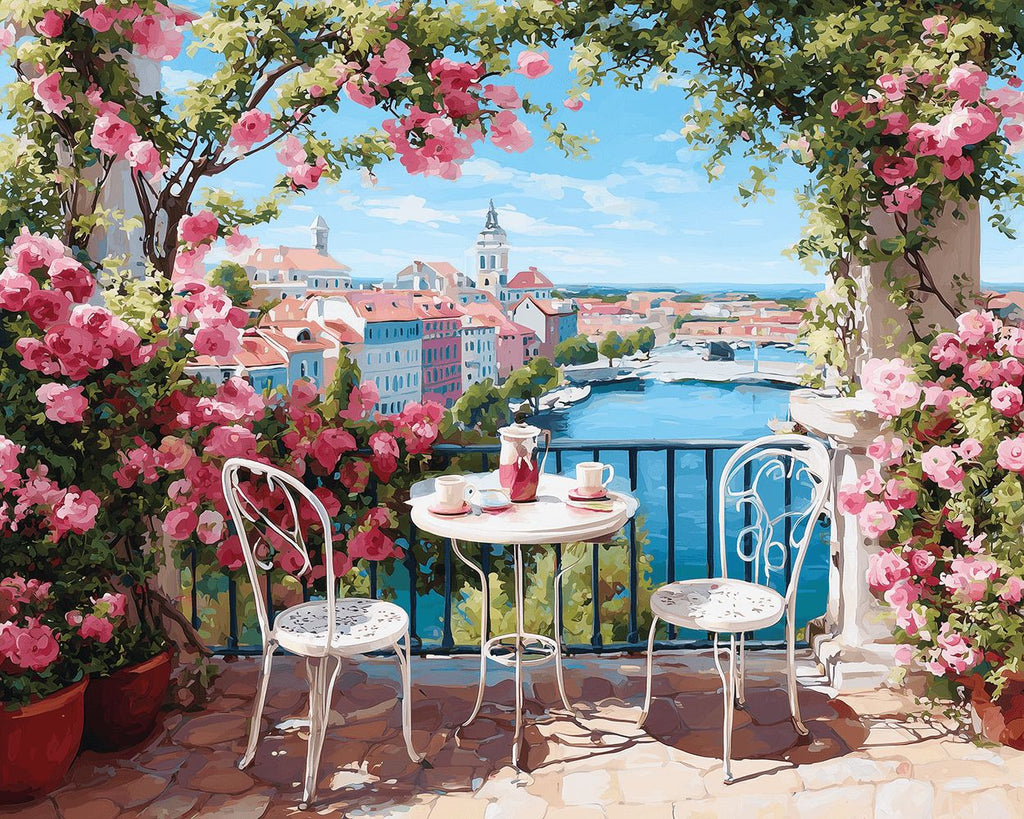Terrasse voller Rosen Malen nach Zahlen