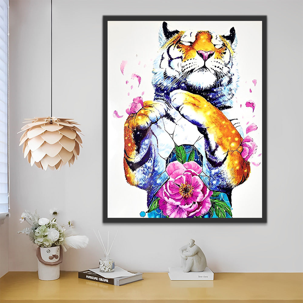 Tiger mit rosa Blume Malen nach Zahlen