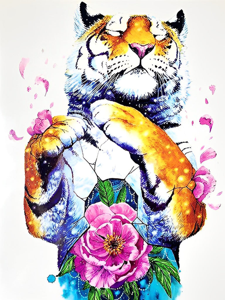 Tiger mit rosa Blume Malen nach Zahlen