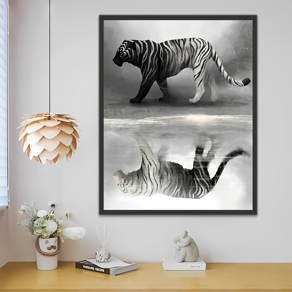 Tiger und Spiegelbild im Wasser Malen nach Zahlen