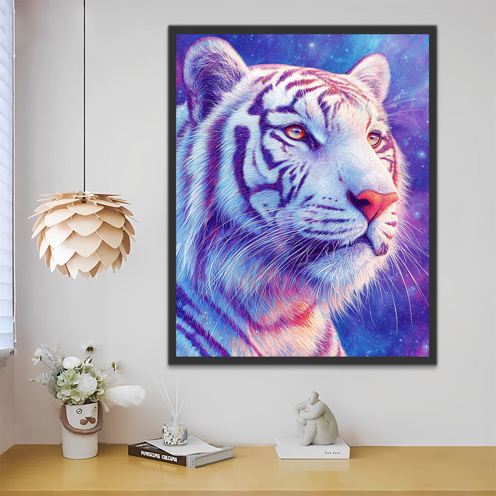 Tiger unter dem lila Sternenhimmel Malen nach Zahlen