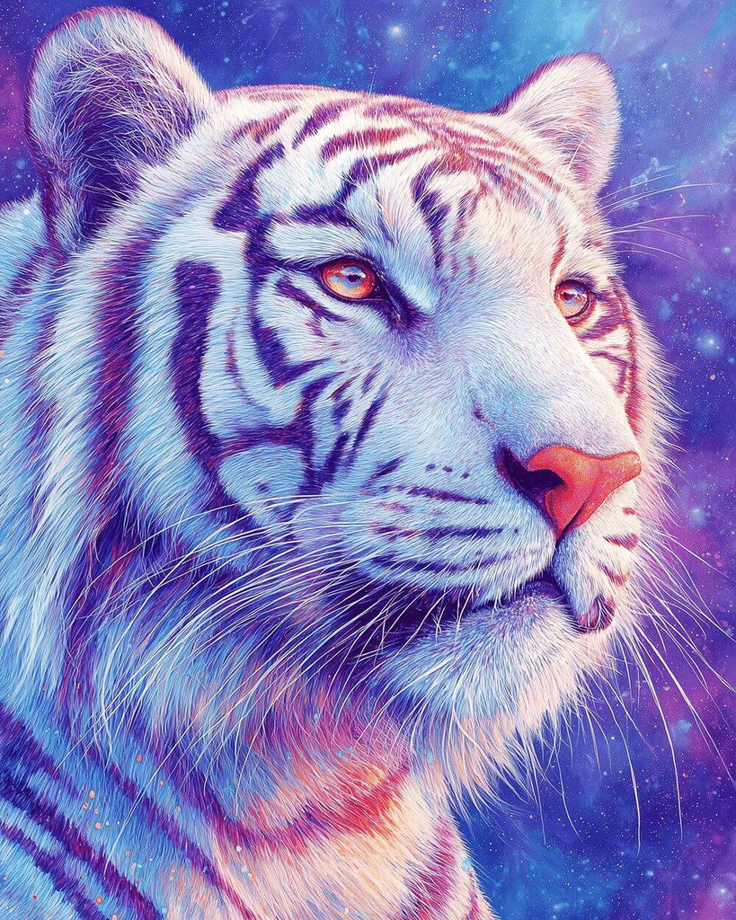 Tiger unter dem lila Sternenhimmel Malen nach Zahlen