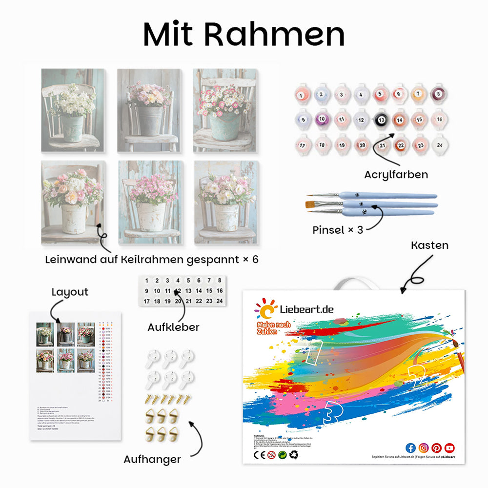 Topfblumen auf Stuhl 6 Stück Mini Malen nach Zahlen