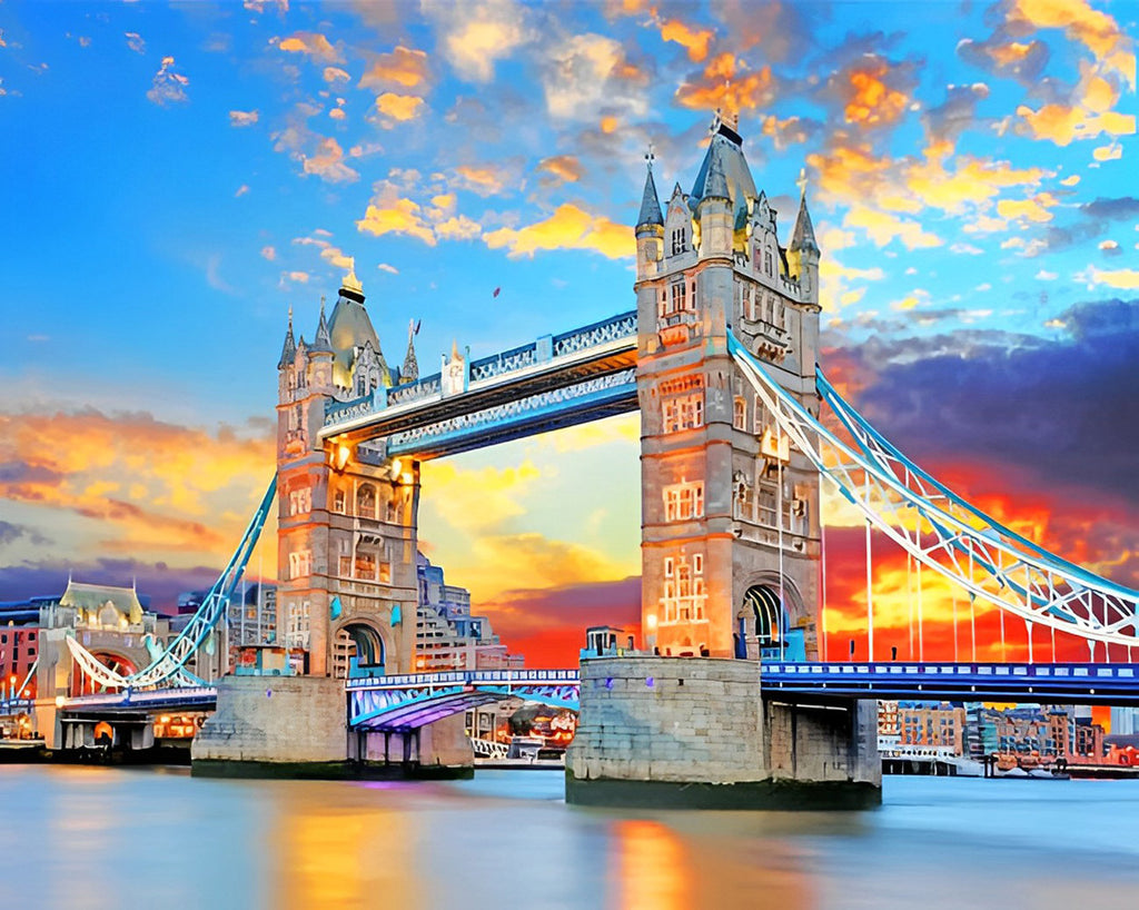 Tower Bridge in London bei Sonnenuntergang Malen nach Zahlen