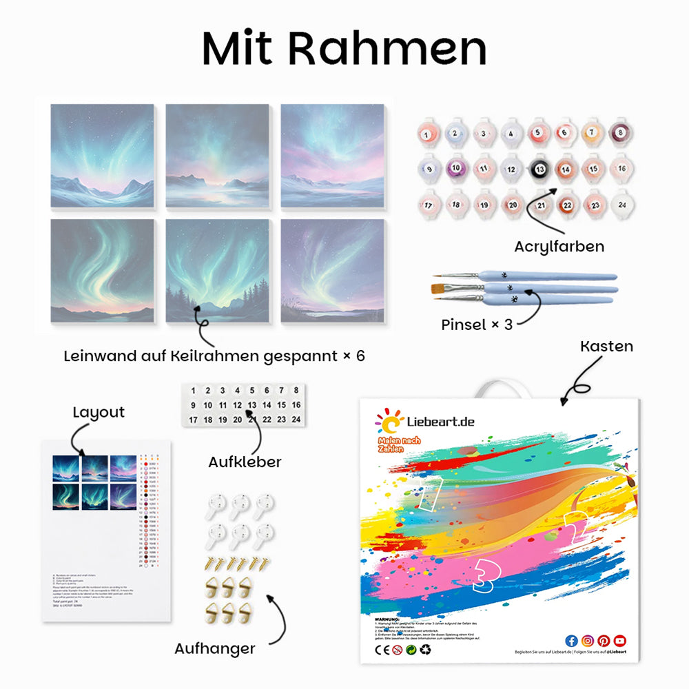 Traumhafte Polarlicht 6 Stück Mini Malen nach Zahlen