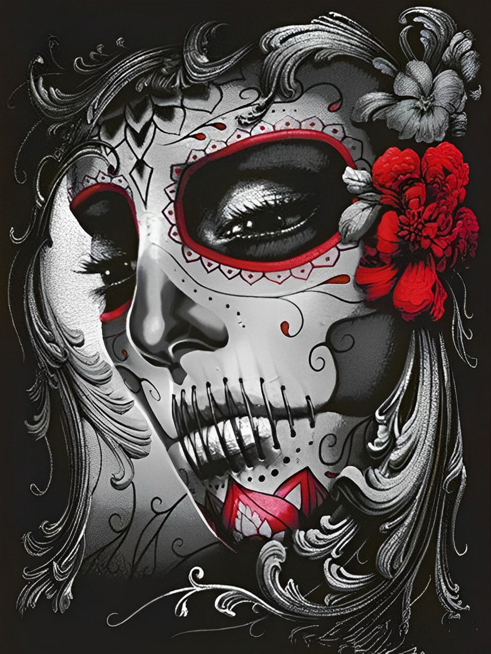 Yoonqun Farbiger Totenkopf Malen Nach Zahlen Set,50x65cm Malen Nach Zahlen Erwachsene DIY Inklusive Pinsel Und Acrylfarben Handgemalt Ölgemälde Kit Startseite Wandkunst Dekoration - Mit Rahmen