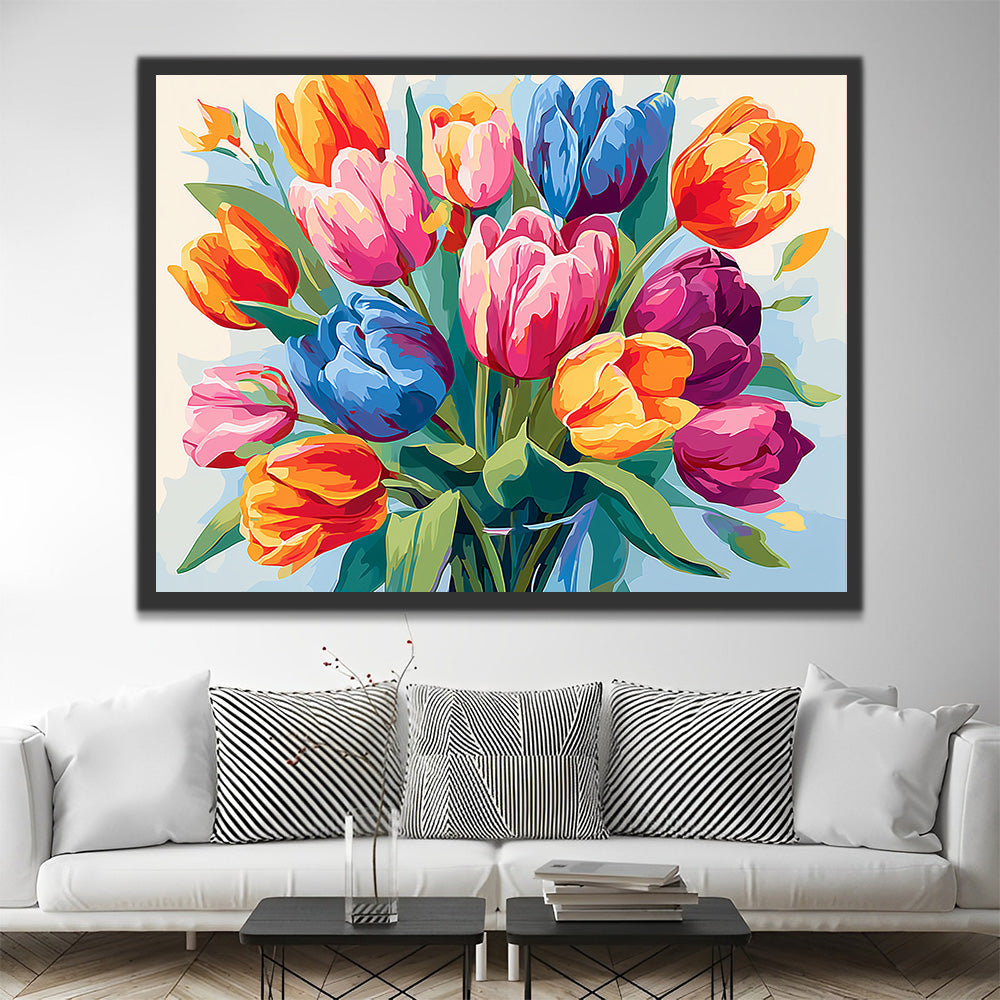 Tulpen in vier leuchtenden Farben Malen nach Zahlen