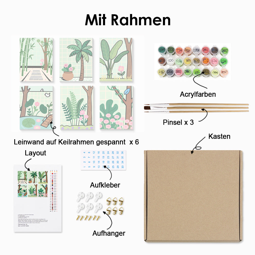 Üppige Grüne Frühlingslandschaft 6 Stück Mini Malen nach Zahlen