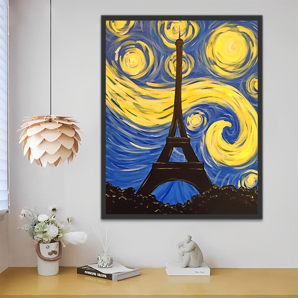 Van Gogh Eiffelturm unter Sternenhimmel Malen nach Zahlen