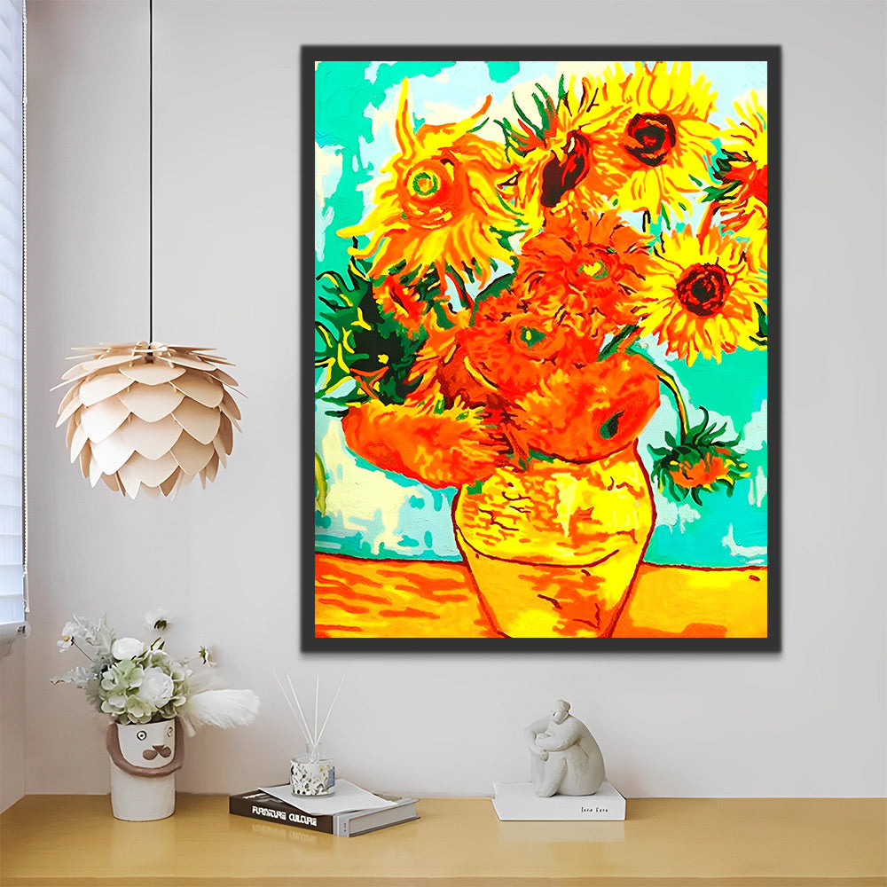 Van Gogh, Sonnenblumen in einer Vase Malen nach Zahlen