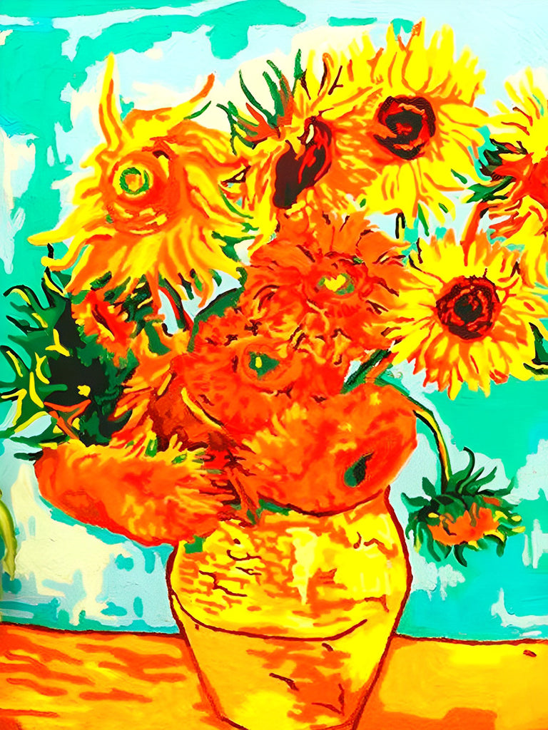 Van Gogh, Sonnenblumen in einer Vase Malen nach Zahlen