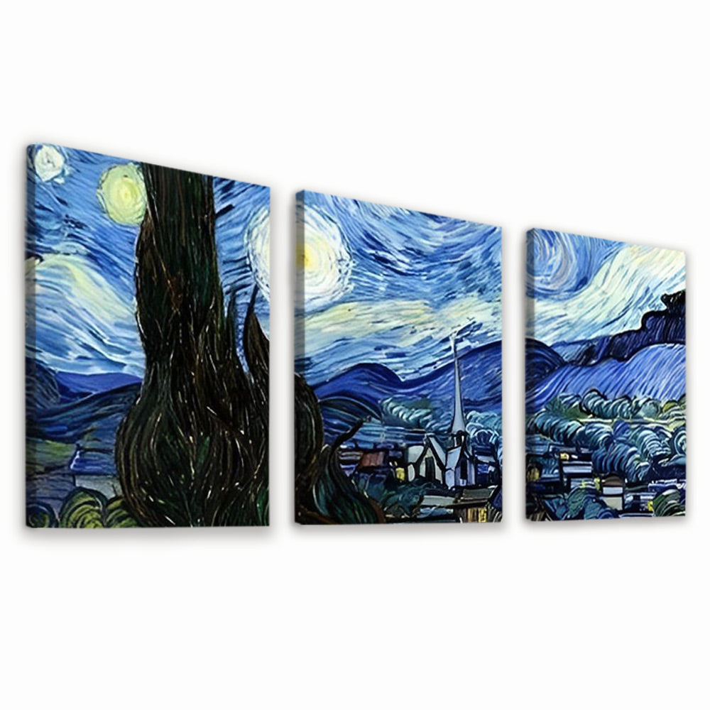 Van Gogh Sternennacht 3-teilig Triptychon Malen nach Zahlen