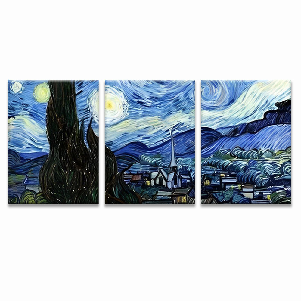 Van Gogh Sternennacht 3-teilig Triptychon Malen nach Zahlen