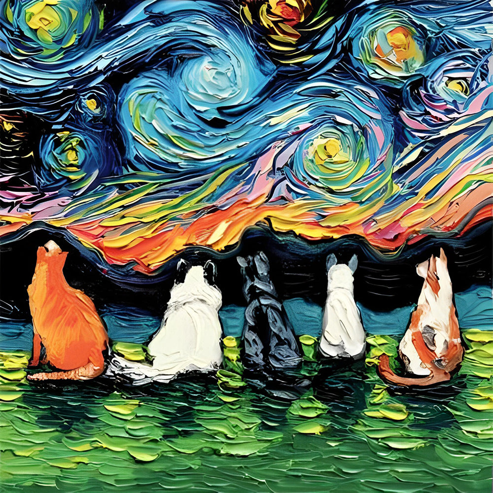 Van Gogh Sternennacht Katze Malen nach Zahlen