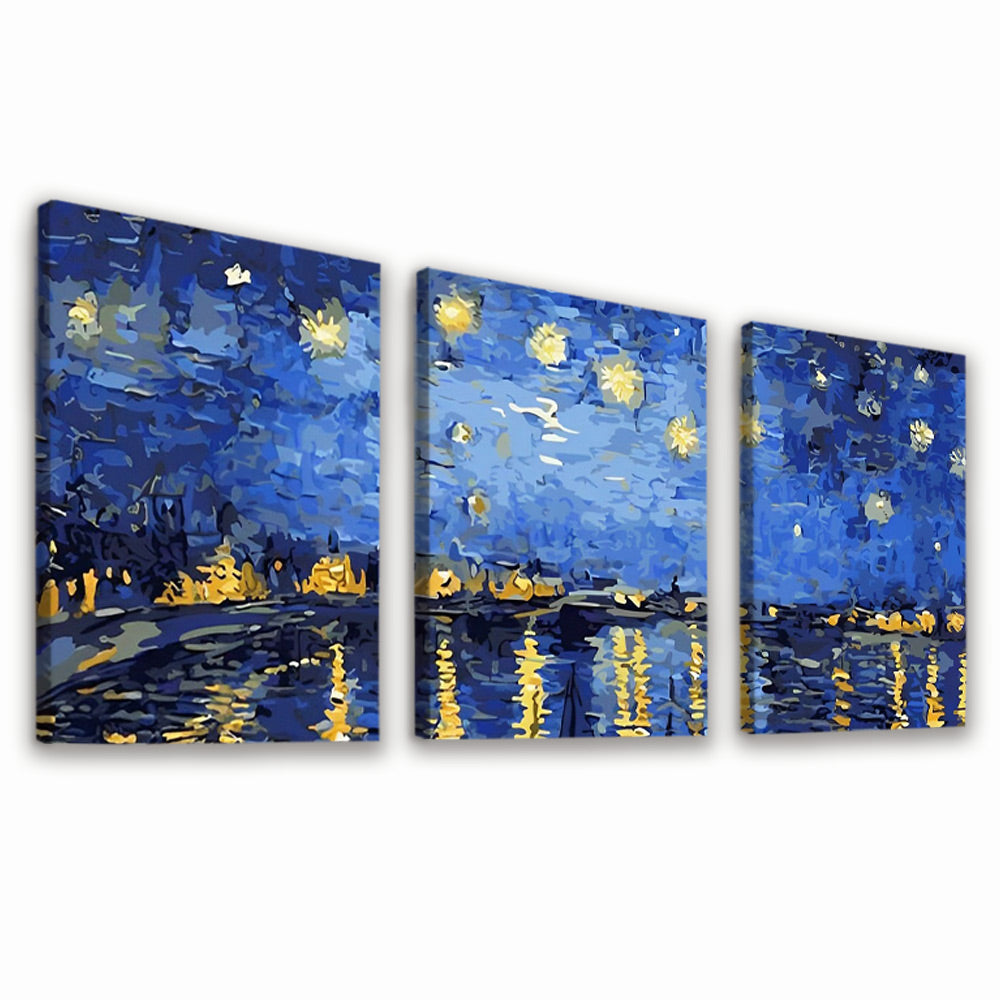 Van Gogh Sternennacht über der Rhone 3-teilig Triptychon Malen nach Zahlen