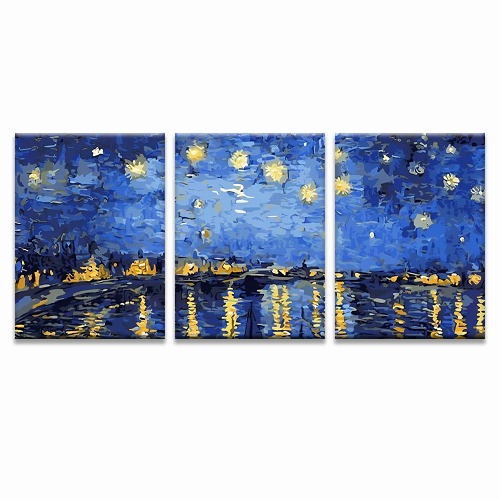 Van Gogh Sternennacht über der Rhone 3-teilig Triptychon Malen nach Zahlen